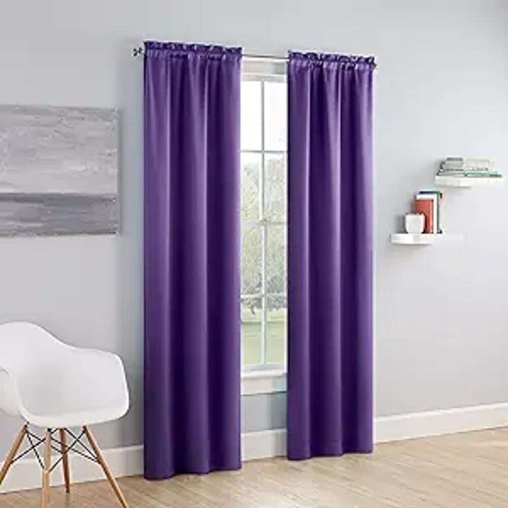 New NWT Eclipse PURPLE Room Darkening Rod Pocket 26" x 84" Tricia 2 Panel Pair